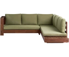 Lauko baldų komplektas Beliani 5 vietų kampinė sodo sofa MARETTIMO dešininė, žalia, sertifikuota akacijos mediena