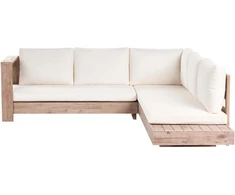 Lauko baldų komplektas Beliani 5 vietų sodo kampinė sofa MARETTIMO Dešininė, kreminė balta, sertifikuota akacijos mediena