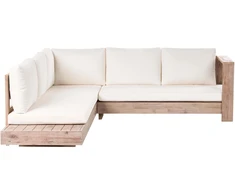 Lauko baldų komplektas Beliani 5 vietų sodo kampinė sofa MARETTIMO kairinė, kreminė balta, sertifikuota akacijos mediena