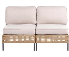 Lauko baldų komplektas Beliani Dvivietė sodo sofa be porankių OMEGANA, technoratanas, šviesiai smėlio spalvos