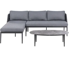 Lauko baldų komplektas Beliani L formos sodo kampinė sofa su staliuku 3 asmenims LEFFE dešininė, pilka, metalinė