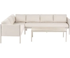 Lauko baldų komplektas Beliani Lauko kampinė sofa su staliuku 5 asmenims TONARA, metalinė, šviesiai smėlio spalvos, dešininė