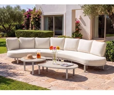 Lauko baldų komplektas Beliani Lauko sofa 6 žmonėms ORIOLO su staliukais, metalinė, šviesiai smėlinė