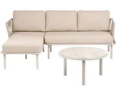 Lauko baldų komplektas Beliani Sodo kampinė sofa su staliuku 3 žmonėms ORTE, metalinė, smėlio spalvos, dešinės pusės