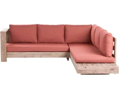 Lauko baldų komplektas Beliani Sodo kampinė sofa 5 asmenims MARETTIMO dešininė raudoni sertifikuota akacijos mediena