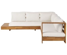 Lauko baldų komplektas Beliani Sodo kampinė sofa 5 asmenims MARETTIMO kairinė, kreminė balta, sertifikuota akacijos mediena