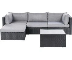 Lauko baldų komplektas Beliani Sodo kampinė sofa su staliuku 4 asmenims SANO dešininė, juoda, technoratanas