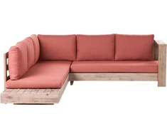 Lauko baldų komplektas Beliani Sodo kampinė sofa 5 asmenims MARETTIMO kairinė, raudona, sertifikuota akacijos mediena