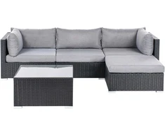 Lauko baldų komplektas Beliani Sodo kampinė sofa su staliuku 4 asmenims SANO kairinė, juodos spalvos technoratanas