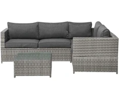 Lauko baldų komplektas Beliani Sodo kampinė sofa su staliuku 4 asmenims AVOLA kairinė, pilka, technoratanas