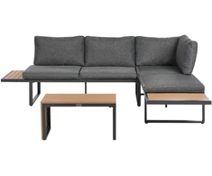 Lauko baldų komplektas Beliani Sodo kampinė sofa su staliuku 4 asmenims PIENZA kairinė, šviesiai ruda/pilka