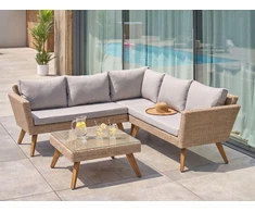 Lauko baldų komplektas Beliani Sodo kampinė sofa su staliuku 6 asmenims VITTORIA technoratanas pilka