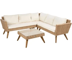 Lauko baldų komplektas Beliani Sodo kampinė sofa su staliuku 6 asmenims VITTORIA technoratanas, kreminė balta