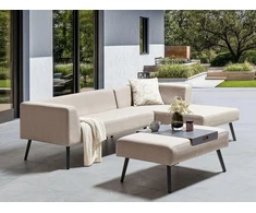 Lauko baldų komplektas Beliani Sodo kampinė sofa su staleliu 4 asmenims SORRIVOLI kairinė Smėlio spalvos