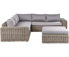 Lauko baldų komplektas Beliani Sodo kampinė sofa su pufu 6 asmenims PALERMO šviesiai ruda technorattanas, modulinė
