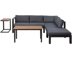 Lauko baldų komplektas Beliani Sodo kampinė sofa su staliuku 5 asmenims MESSINA kairinė juoda metalinė