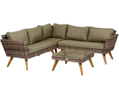 Lauko baldų komplektas Beliani Sodo kampinė sofa su staliuku 6 asmenims VITTORIA iš technorattano, alyvuogių spalvos