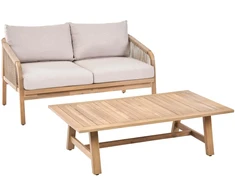 Lauko baldų komplektas Beliani Sodo sofa su staliuku 2 asmenims SUMBA akacijos mediena šviesiai ruda