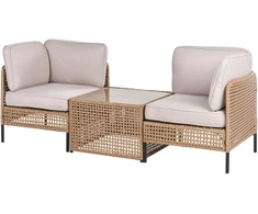 Lauko baldų komplektas Beliani Sodo sofa su staliuku 2 asmenims OMEGANA šviesiai smėlio spalvos technoratanas