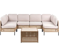 Lauko baldų komplektas Beliani U formos lauko sofa 6 asmenims OMEGANA Šviesiai smėlio spalvos Technorattanas Modulinė