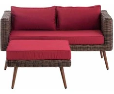 Mville 2 vietų sofa Molde su pufy, apvalus rotangas, rudai dryžuotas, 40 cm (Tamsiai rudas)
