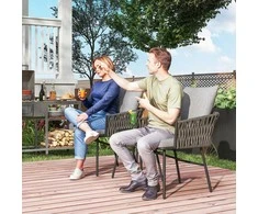 Lauko baldų komplektas Outsunny 3 dalių ratano bistro komplektas, sėdimoji grupė, sodo baldų komplektas su 2 sodo kėdėmis, kavos staliuku, nuimamomis pagalvėlėmis, balkono baldų komplektas sodui, terasai, plienas, pilka