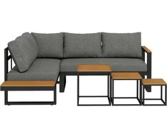 Lauko baldų komplektas "Outsunny" 5 dalių sodo baldų komplektas su kampine sofa, kavos staliuku, pagalvėlėmis, pilka spalva