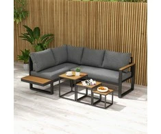 Lauko baldų komplektas "Outsunny" 5 dalių sodo baldų komplektas su kampine sofa, kavos staliuku, pagalvėlėmis, pilka spalva