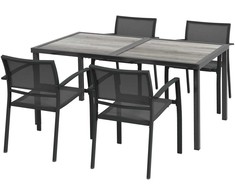 Lauko baldų komplektas Outsunny 5 dalių sodo valgomojo baldų rinkinys, sodo komplektas su 1 valgomojo stalu, 4 sukraunamomis kėdėmis - tamsiai pilka spalva