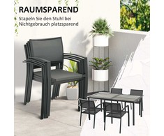 Lauko baldų komplektas Outsunny 5 dalių sodo valgomojo baldų rinkinys, sodo komplektas su 1 valgomojo stalu, 4 sukraunamomis kėdėmis - tamsiai pilka spalva