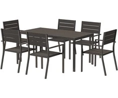 Lauko baldų komplektas Outsunny 7 dalių sodo baldų komplektas su 6 kėdėmis, valgomasis stalas su 6 sukraunamomis kėdėmis, valgomojo komplektas su raižytu stalu, virtuvės stalo komplektas, balkono baldai, lauko baldai terasai, balkonui, tamsiai rudos spalvos