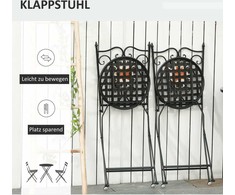 Lauko baldų komplektas Outsunny Bistro sodo baldų rinkinys 2 asmenims, mozaikinis stalas ir 2 sulankstomos kėdės