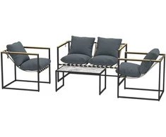 Lauko baldų komplektas "Outsunny" plieninių sodo baldų komplektas 4 asmenų oro sąlygoms atsparus balkono baldų komplektas su 2 vietų sofa, 2 foteliais, sėdynių pagalvėlėmis, staliuku, lauko sėdimųjų vietų grupe, terasos baldų sodo komplektas, skirtas sodo terasai, balkonui, pilkos spalvos