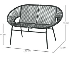 Outsunny 2-vietis polirattano suoliukas, rotango suoliukas, sodo suoliukas, balkono suoliukas iki 260 kg, juodas, plieno, terasai ir balkonui