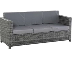 "Outsunny" polivinilinė rotango sodo poilsio sofa 3-vietė su pagalvėlėmis, metalinis poliesteris, pilka, 185 x 70 x 80 cm