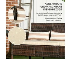 Outsunny rotango sodo poilsio sofa, trivietė su pagalvėlėmis, plienas, ruda, 173 x 68 x 78 cm