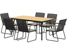 Lauko baldų komplektas "Outsunny" sėdimųjų baldų komplektas 7 dalių metalinis valgomojo komplektas 6 žmonėms valgomojo stalas su stalu 6 kėdės valgomojo komplektas virtuvės stalo komplektas su metaliniu rėmu balkono baldai sodo baldai terasai, balkonui natūrali mediena