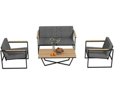 Lauko baldų komplektas "Outsunny" sodo baldų komplektas 4 asmenų oro sąlygoms atsparus balkono baldų komplektas su 2 sėdimų vietų sofa, 2 kėdžių sėdynės pagalvėlė, šoninis stalas, lauko sėdimųjų vietų grupė, terasos baldų sodo komplektas, skirtas sodo terasai, balkonui, pilka spalva