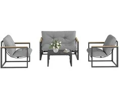 Lauko baldų komplektas Outsunny sodo baldų komplektas 4 asmenims, atsparus oro sąlygoms, balkono baldų komplektas su 2 vietų sofa, foteliu, sėdimomis pagalvėmis, šoniniu staliuku, lauko sėdimųjų baldų grupe, terasos baldais, sodo poilsio zona, šviesiai pilka