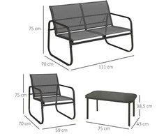 Lauko baldų komplektas Outsunny Sodo baldų komplektas iš 4 dalių, sodo baldų komplektas su 1 dviviete sofa, 2 kėdėmis, 1 kavos staliuku
