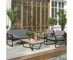 Lauko baldų komplektas "Outsunny" sodo baldų komplektas 4 asmenų oro sąlygoms atsparus balkono baldų komplektas su 2 sėdimų vietų sofa, 2 kėdžių sėdynės pagalvėlė, šoninis stalas, lauko sėdimųjų vietų grupė, terasos baldų sodo komplektas, skirtas sodo terasai, balkonui, pilka spalva