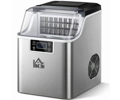 HOMCOM ledo kubelių gaminimo aparatas 20 kg/24h, 2,3 l talpos su 3,2 l vandens baku, savaiminio išsivalymo funkcija, nerūdijantis plienas, sidabrinė, 25,2 x 36 x 37,1 cm