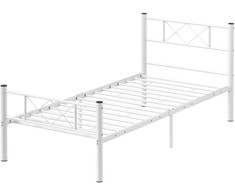 HOMCOM lovos rėmas 200 x 90 cm čiužiniui, 88 cm aukščio viengulės lovos rėmas iš plieno, miegamajam, svečių kambariui, baltas