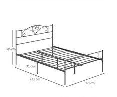 Lova HOMCOM Metalinis lovos rėmas su galvūgaliu, 300 kg keliamoji galia, 145I x 211P x 106A cm, juodas