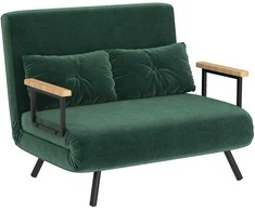 Miegamoji sofa, 2 vietų sofa, aksominė sofa, su miegojimo funkcija, 2 pagalvėlės, aksomo išvaizda, natūrali + žalia