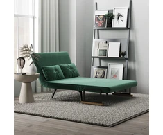 Miegamoji sofa, 2 vietų sofa, aksominė sofa, su miegojimo funkcija, 2 pagalvėlės, aksomo išvaizda, natūrali + žalia