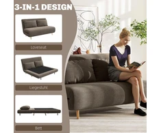 Miegamoji sofa, svečių lova, 3 padėčių reguliuojamas atlošas, kordo audinio išvaizda, iki 120 kg, 141 x 90 x 81 cm, tamsiai rudas