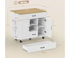 Mobilioji virtuvės salelė, išskleidžiamas darbinis paviršius, „Soft-Close“ durys, MDF, balta