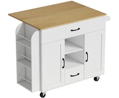 Mobilioji virtuvės salelė, išskleidžiamas darbinis paviršius, „Soft-Close“ durys, MDF, balta