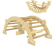 Montessori laipiojimo konstrukcija viduje, 2in1 medinis laipiojimo lankas, vaikams 2-4 metai, 110x52x45 cm, natūrali mediena
